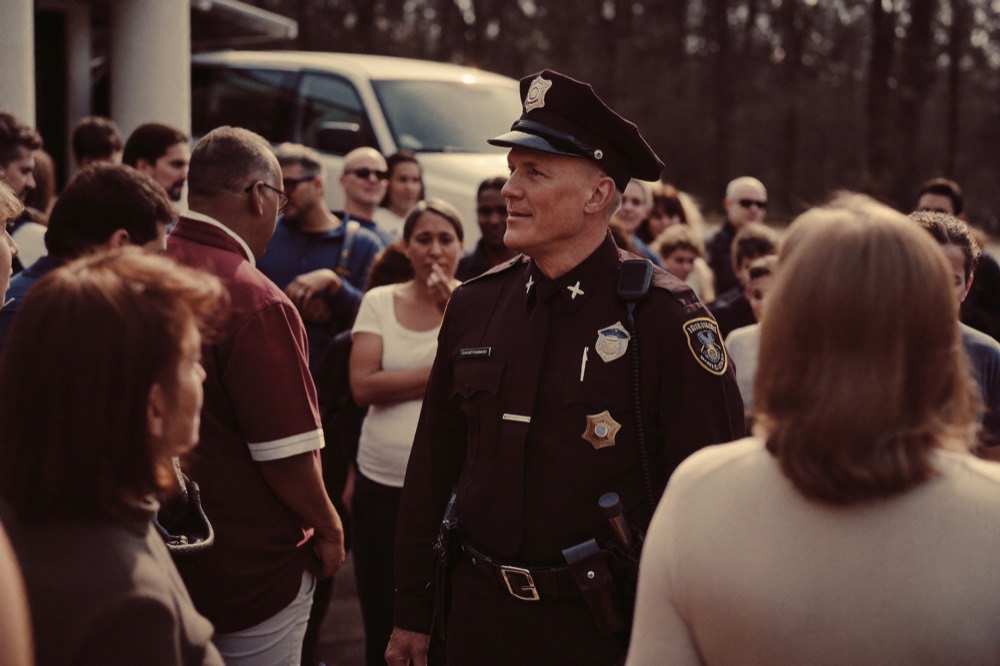 A sheriff's deputy among community members at a local gathering